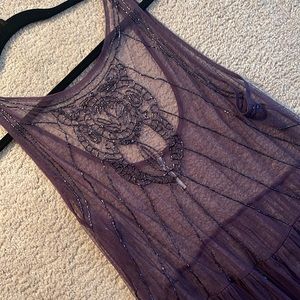 Free People Intricate Beaded Mesh Purple Mini Dress Medium